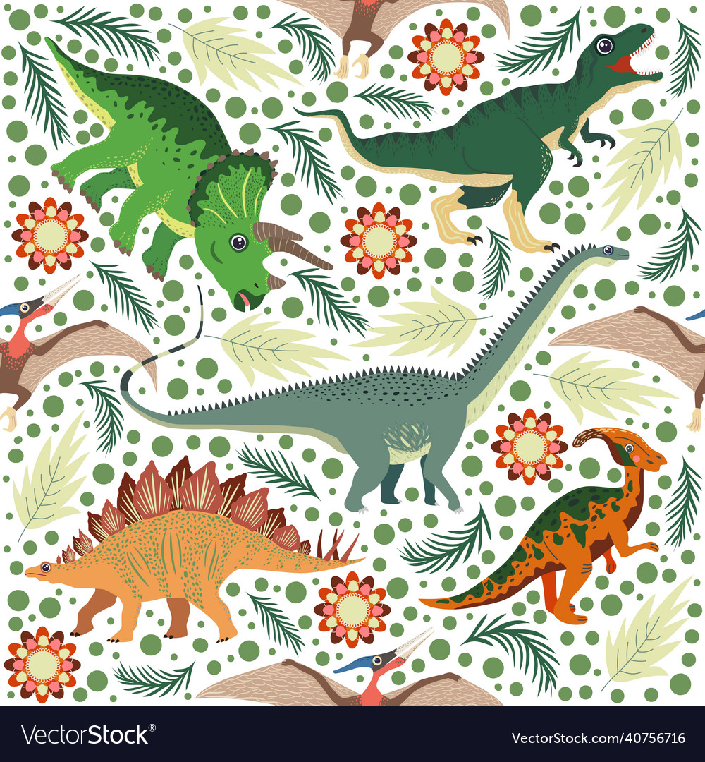 Hand drawn seamless pattern with dinosaurs