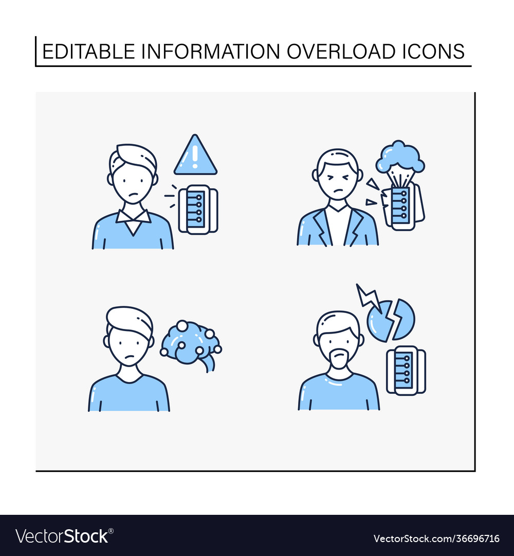 Information overload line icons set