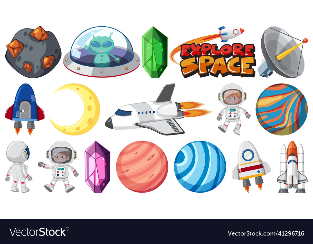 Isolated fantasy space game objects and elements vector image Isolated fantasy space game objects and elements