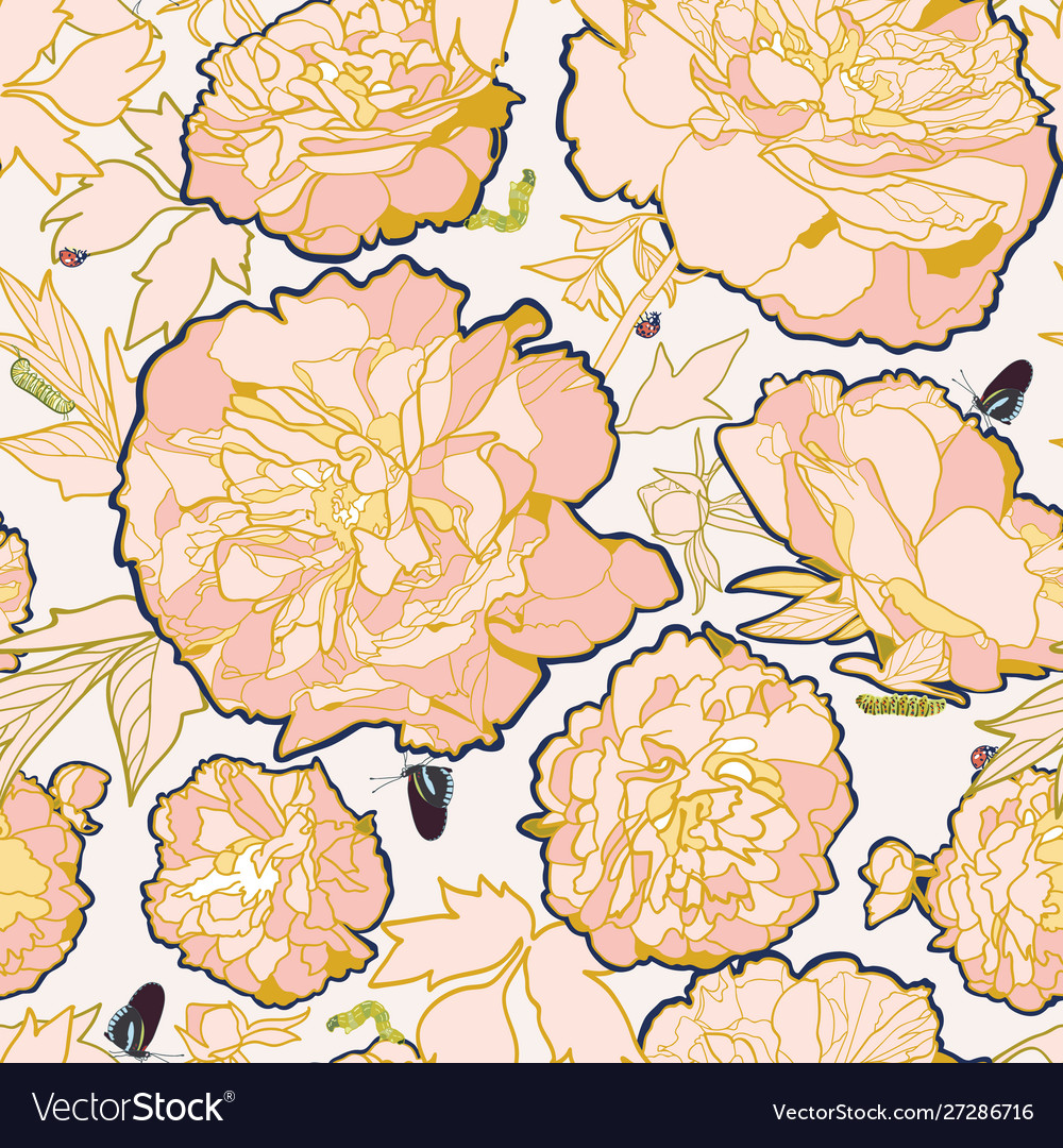 Realistic festive peony blossom floral pattern