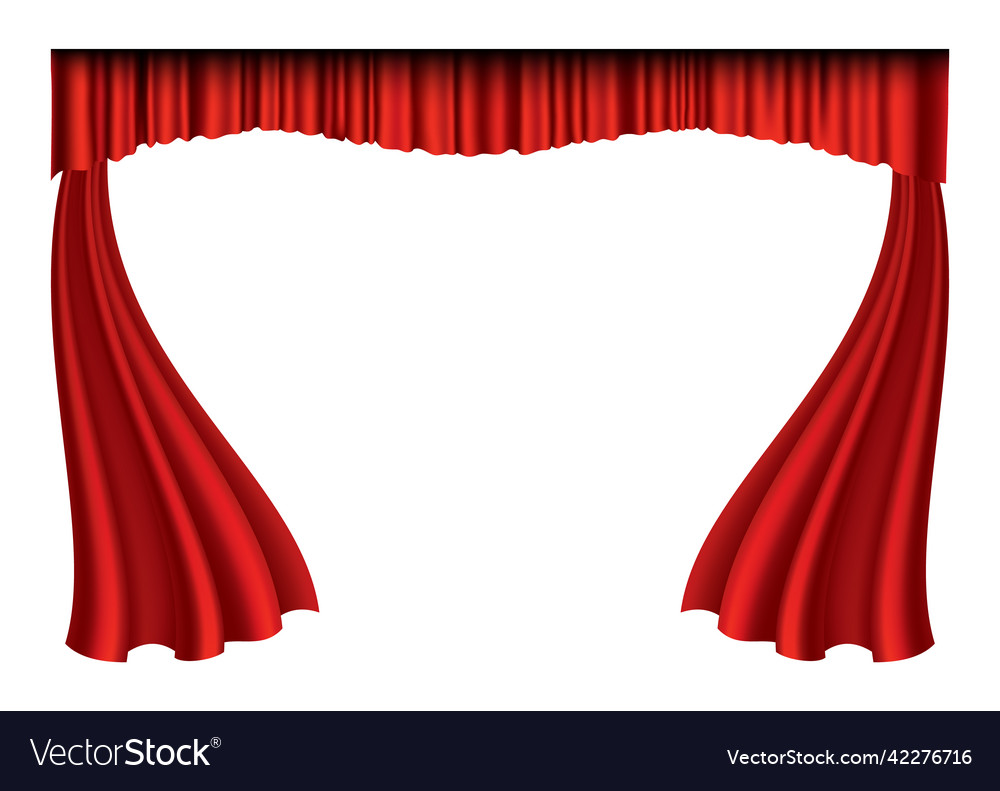 Red curtains realistic theater fabric silk vector image Red curtains realistic theater fabric silk