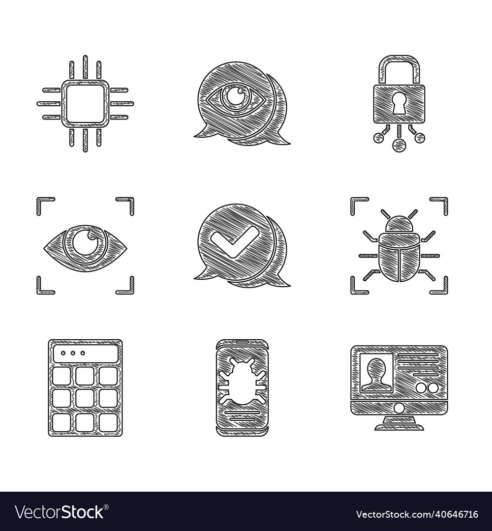Set check mark in speech bubble system bug vector image Set check mark in speech bubble system bug