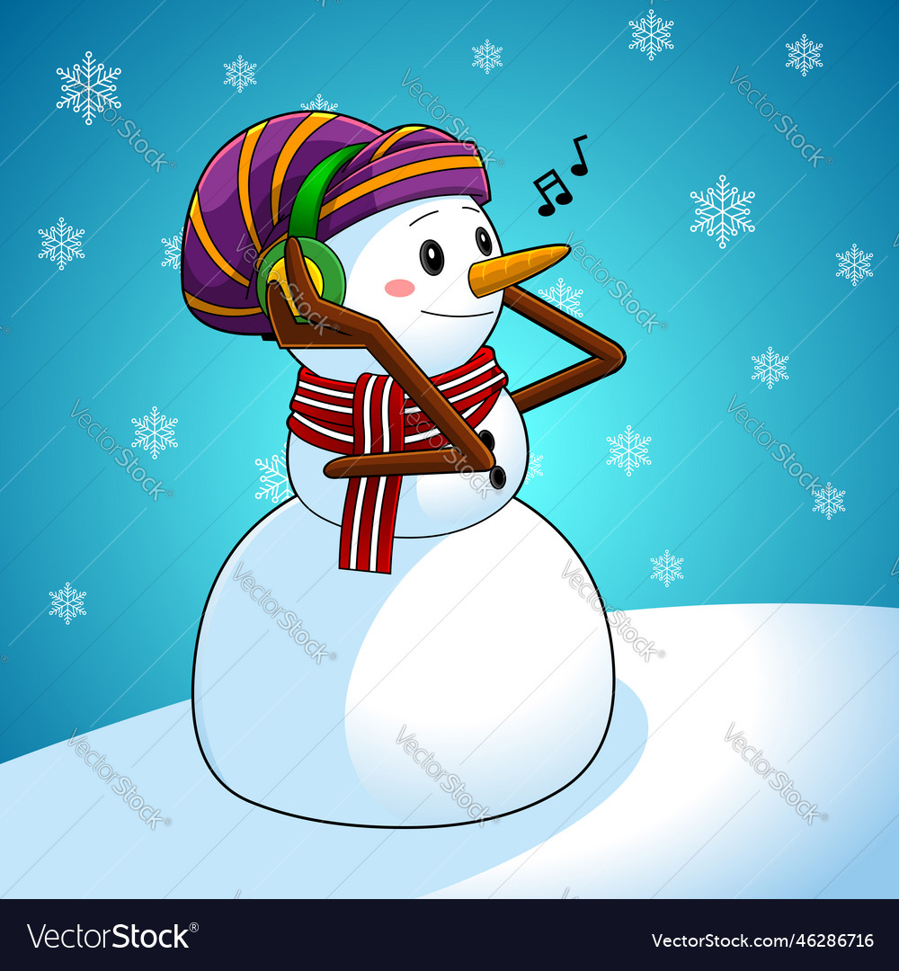 Snowman cartoon character with headphones Vector Image