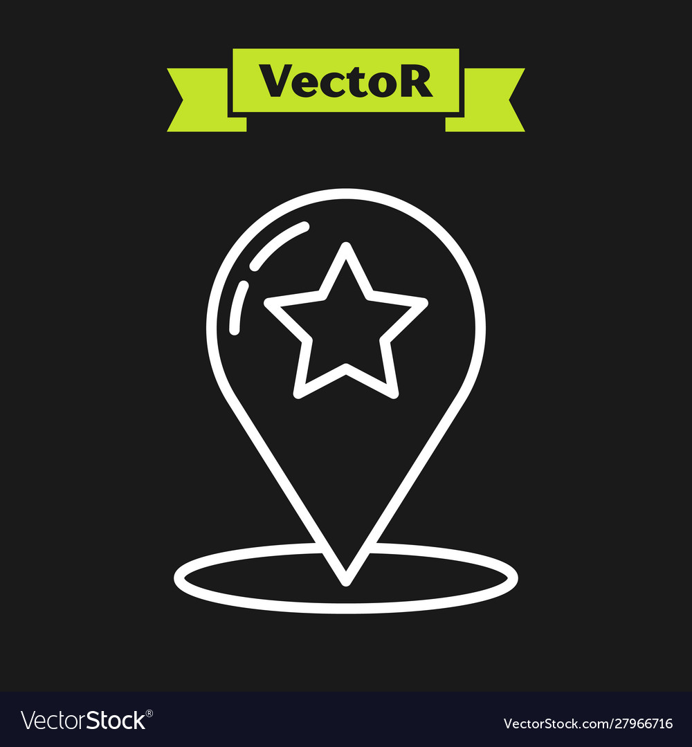 White line map pointer with star icon isolated vector image White line map pointer with star icon isolated