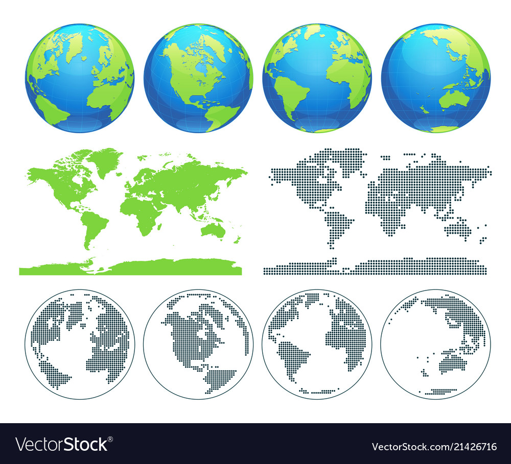 World globes and world map Royalty Free Vector Image