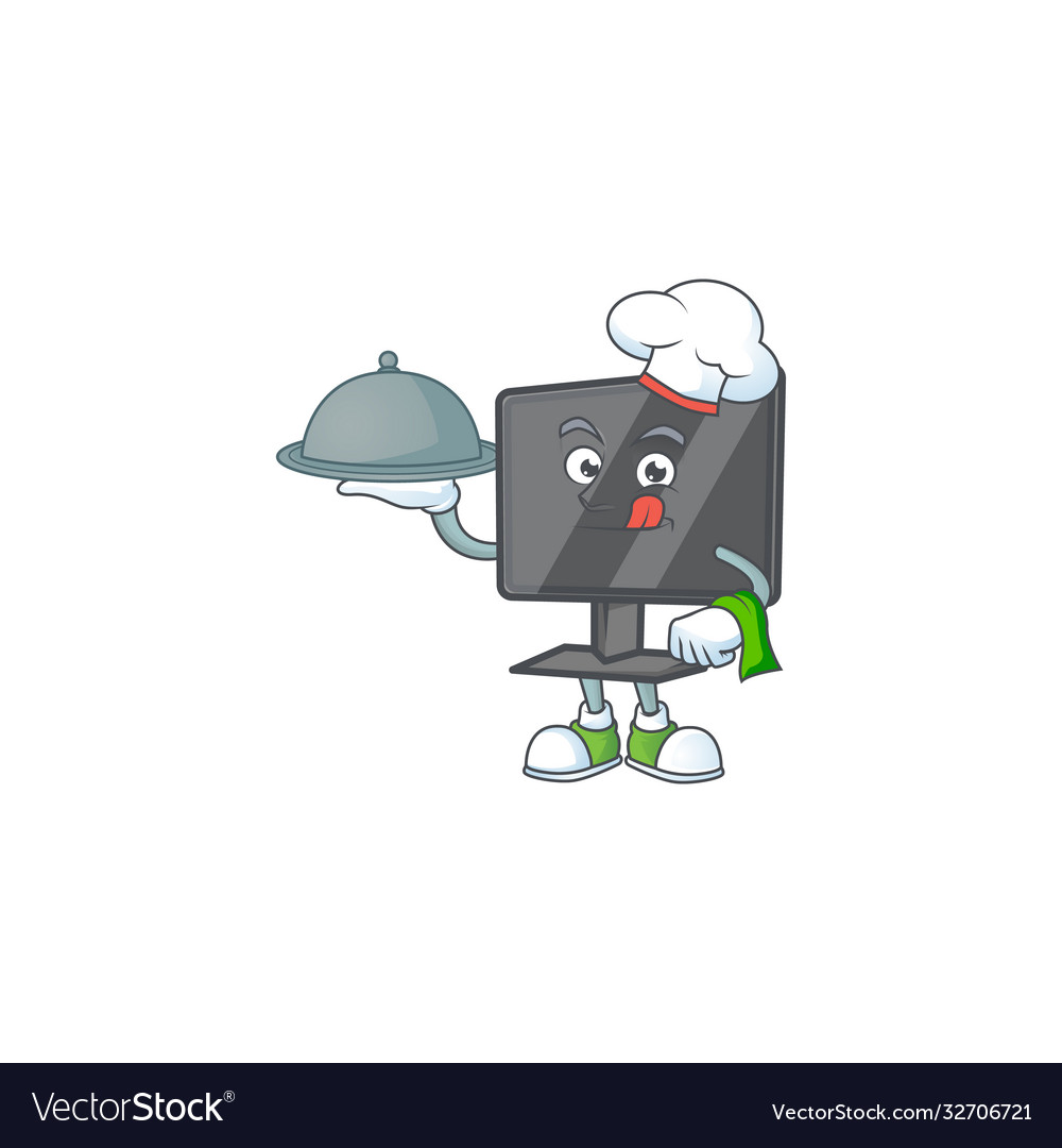 An icon computer screen as a chef with food
