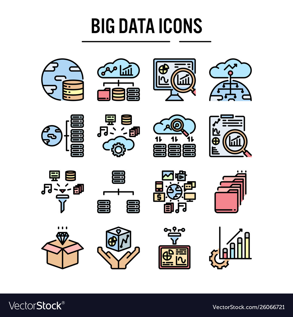 Big data icon in filled outline design for web vector image Big data icon in filled outline design for web