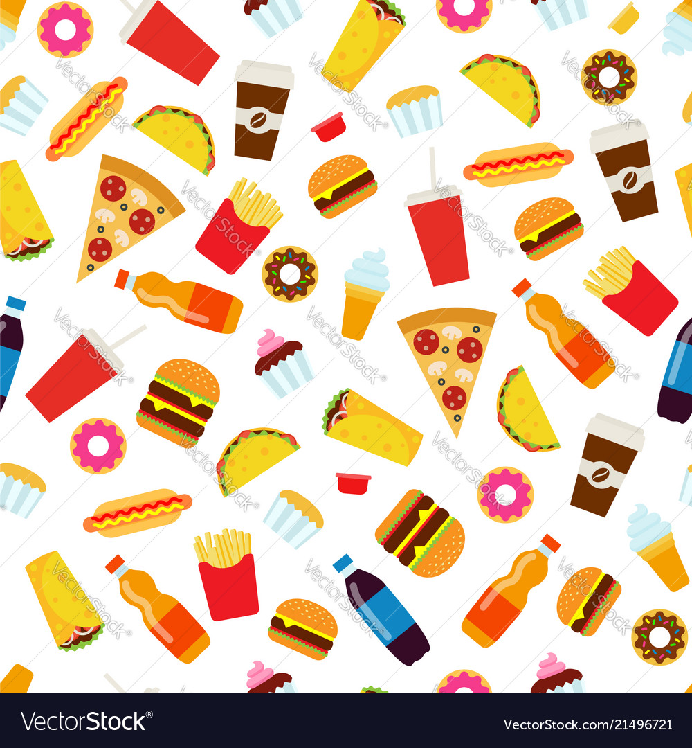 Colorful fast food seamless pattern