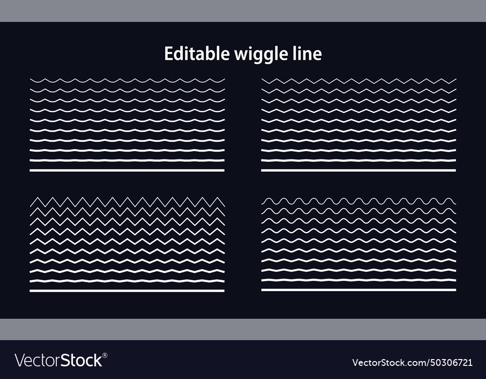 Editable wiggle lines set of wavy curves vector image Editable wiggle lines set of wavy curves