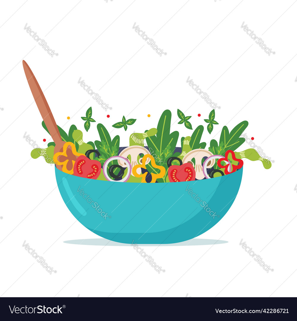 Homemade vegan salad with a spoon inside Vector Image