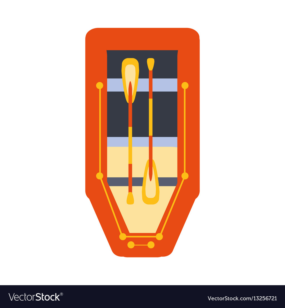 Red inflatable raft with two peddles part of boat