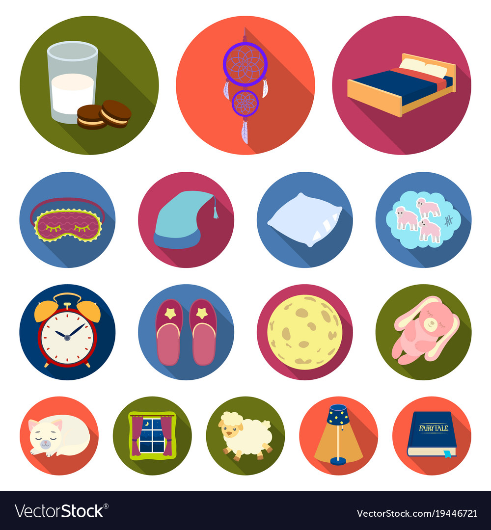 Rest and sleep flat icons in set collection