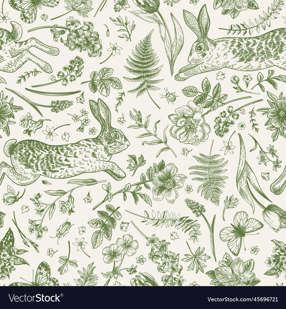 Seamless print with rabbits Royalty Free Vector Image