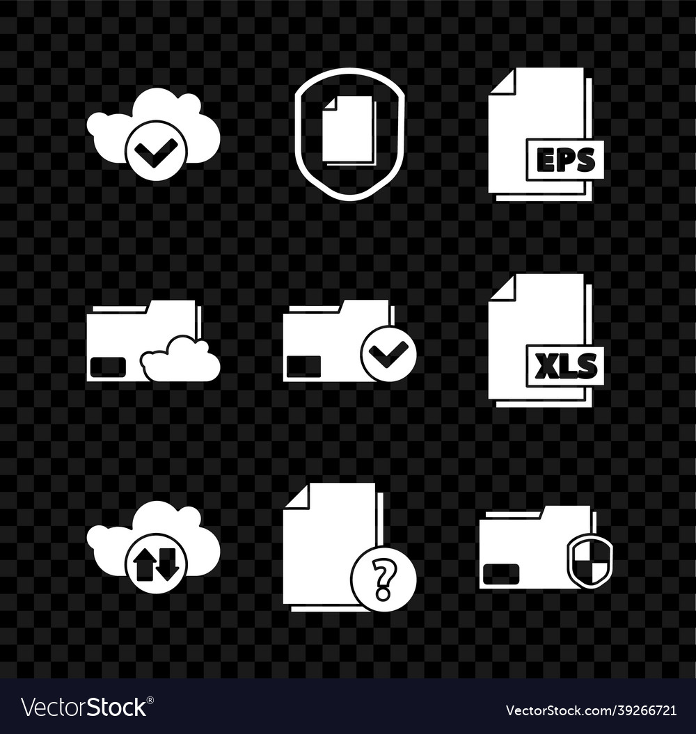 Set cloud with check mark document protection vector image Set cloud with check mark document protection