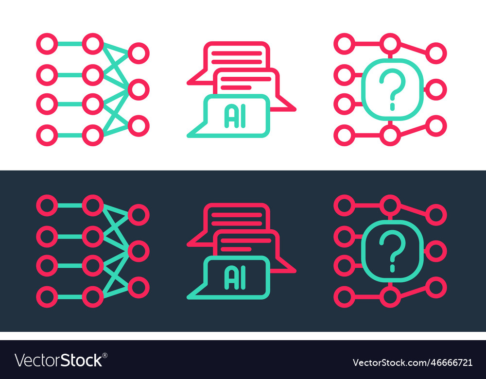 Set line neural network and chat bot icon vector image Set line neural network and chat bot icon