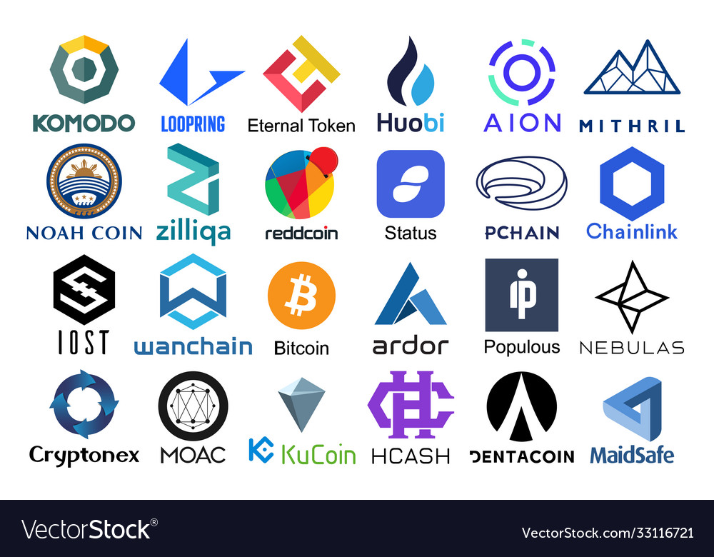 Set logos popular cryptocurrencies