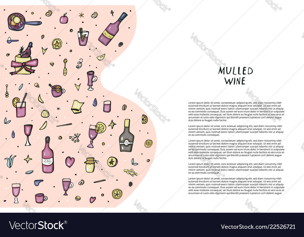 Set of mulled wine elements and objects vector image Set of mulled wine elements and objects