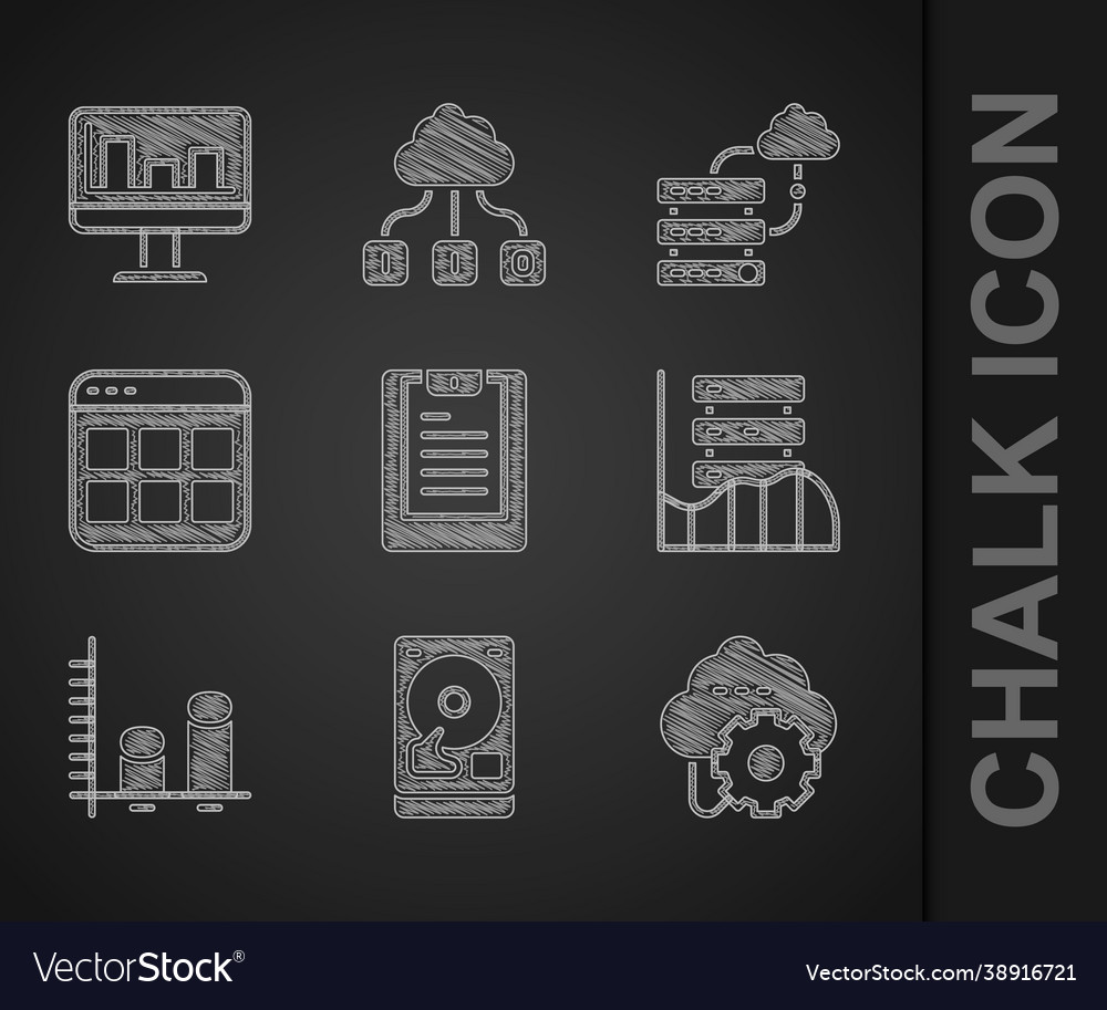Set server data report hard disk drive hdd vector image Set server data report hard disk drive hdd