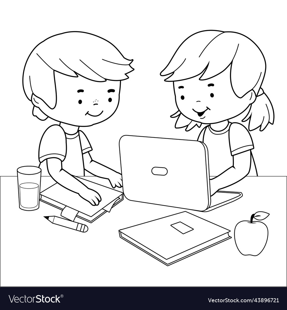 Schüler die Hausaufgaben mit einem Computer machen vector image Schüler die Hausaufgaben mit einem Computer machen