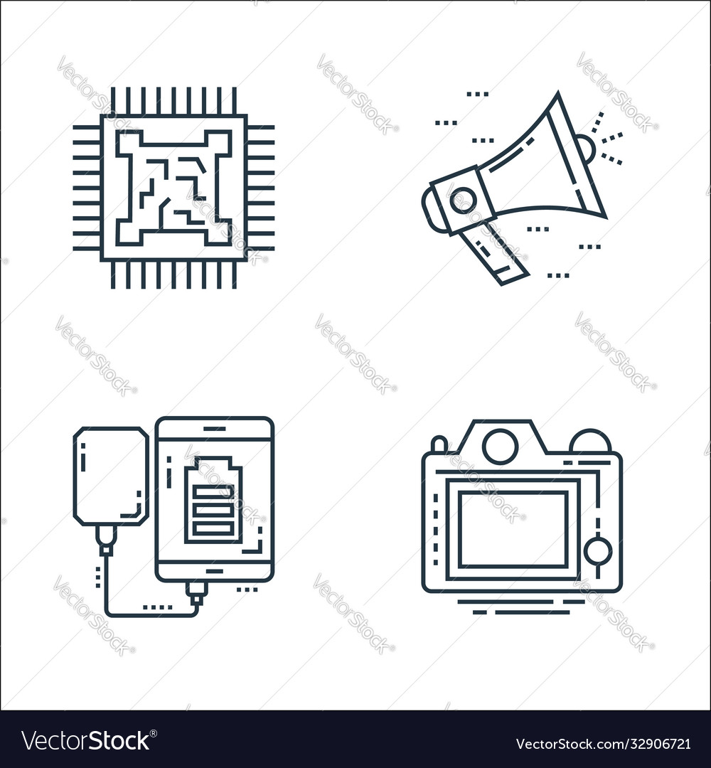 Technology devices line icons linear set quality vector image Technology devices line icons linear set quality
