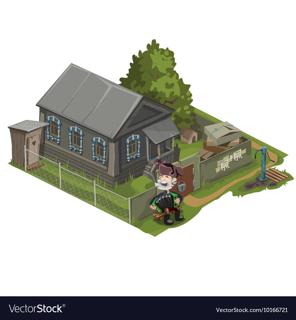 Village House With Land Garden And Character Vector Image