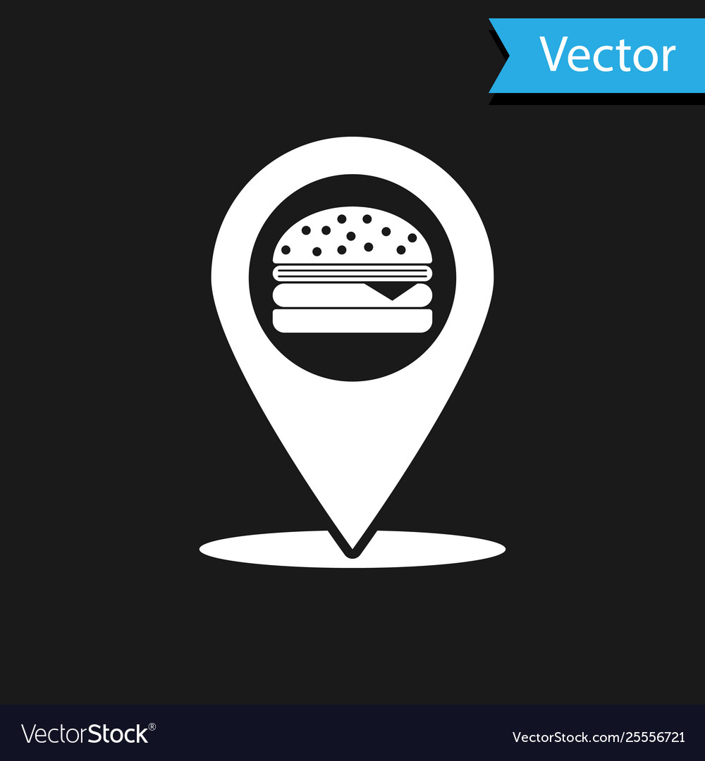 White map pointer with fast food burger icon
