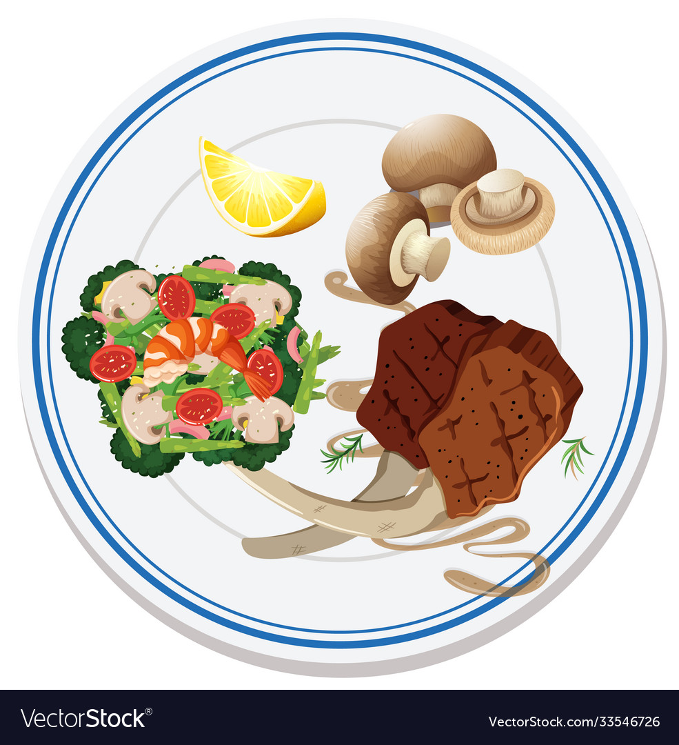 Aerial view food on plate Royalty Free Vector Image