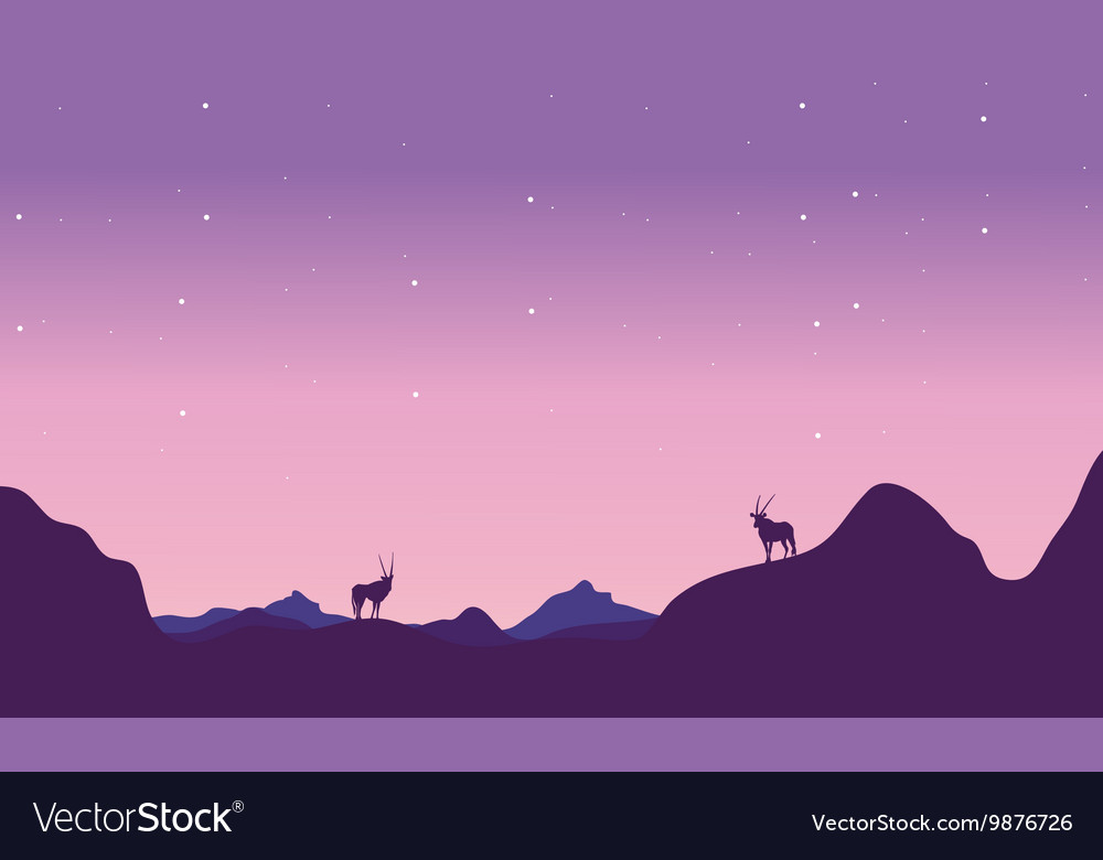 Nachts antelope in Hügellandschaft Silhouette