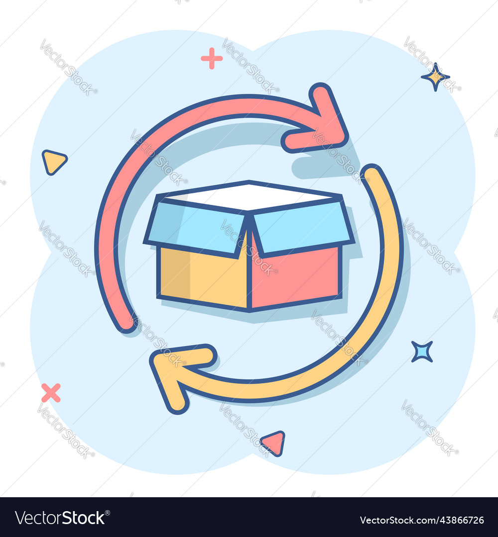 Cartoon box package return icon in comic style