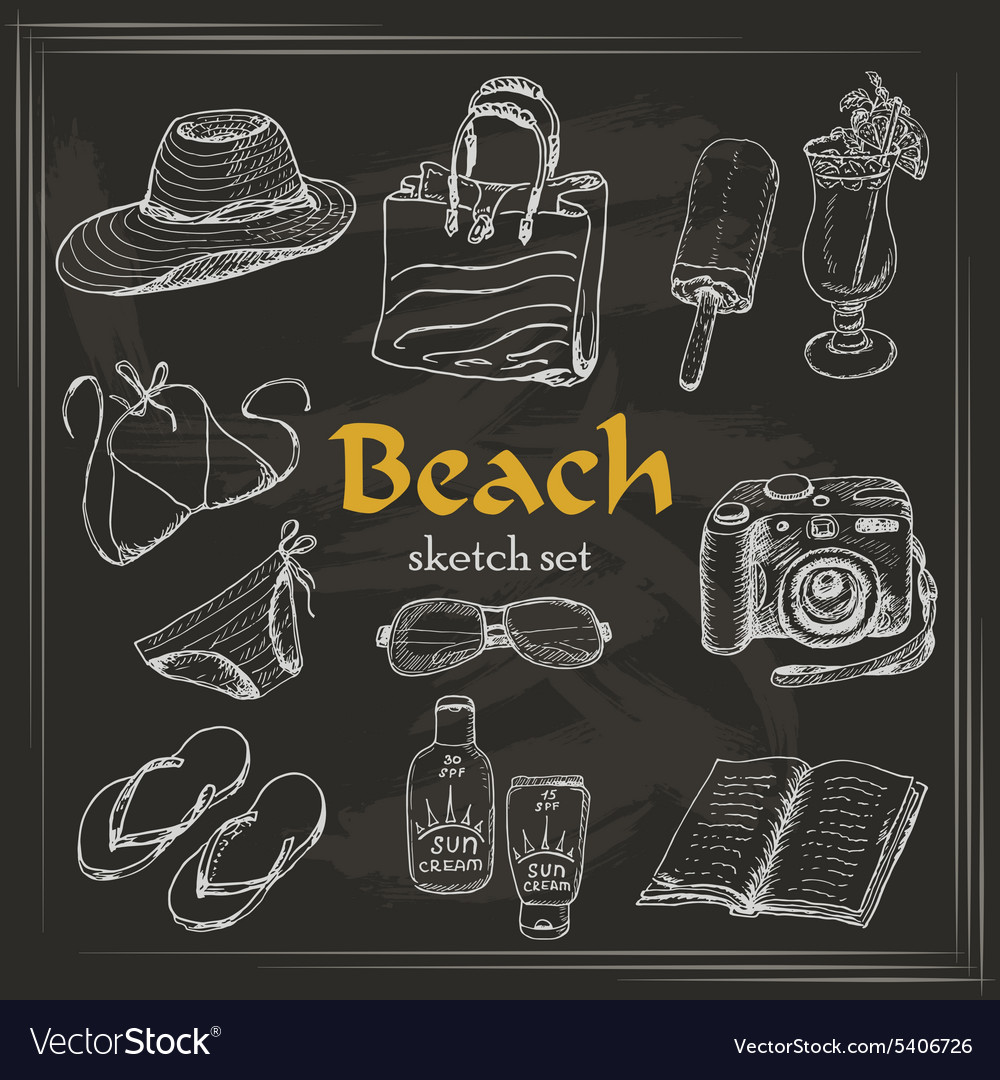 Collection of summer elements in sketch style