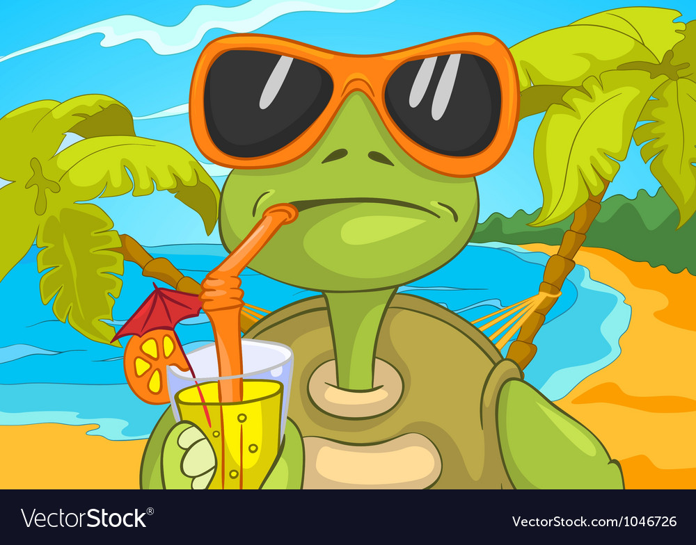 Funny turtle drinking cocktail Royalty Free Vector Image