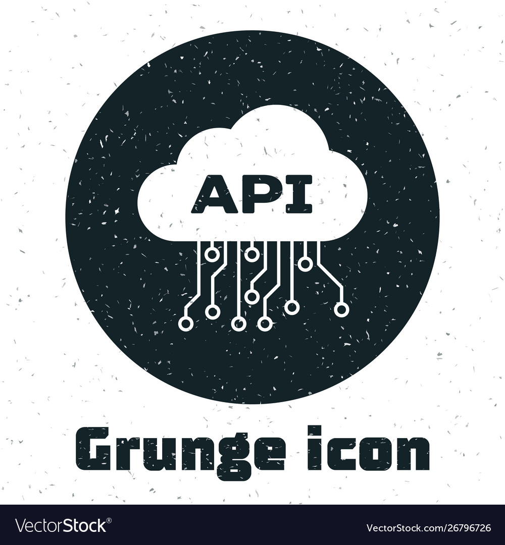 Grunge cloud api interface icon isolated on white vector image Grunge cloud api interface icon isolated on white