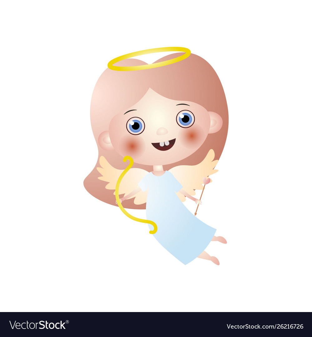 Glücklich niedliche Engel Cupidon mit Gold Bogen und Pfeil Vector Image Glücklich niedliche Engel Cupidon mit Gold Bogen und Pfeil