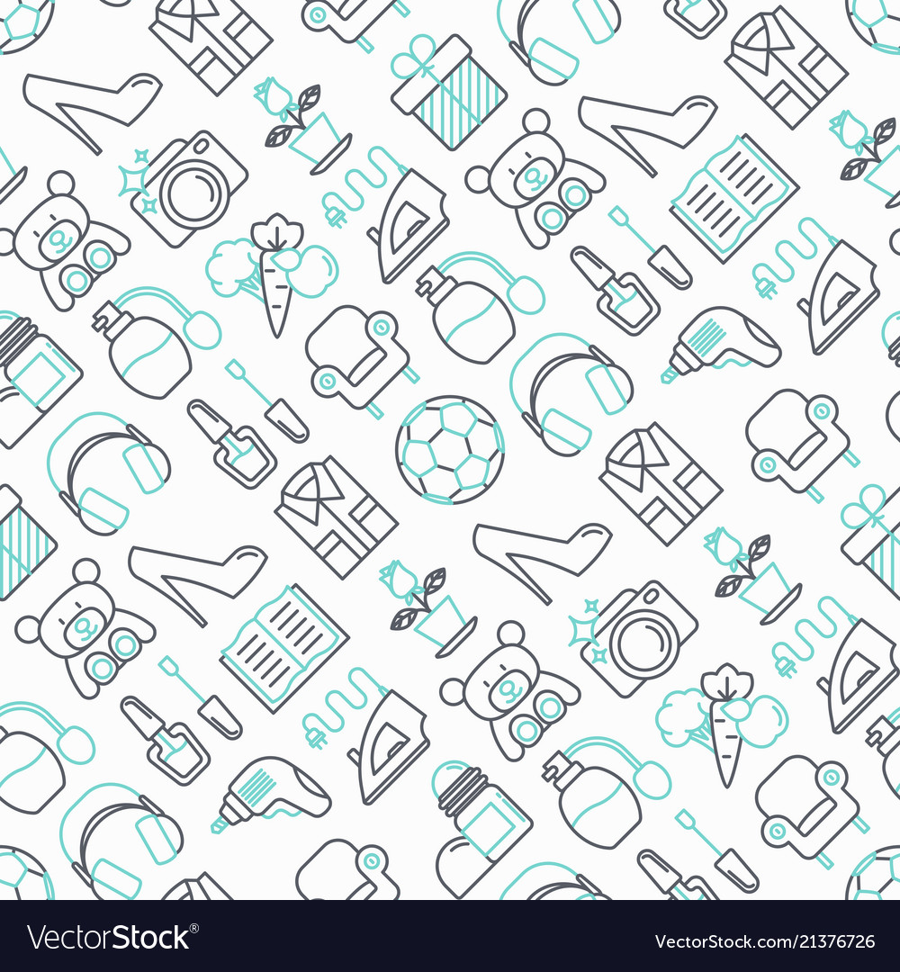 Hypermarket seamless pattern with thin line icons vector image Hypermarket seamless pattern with thin line icons