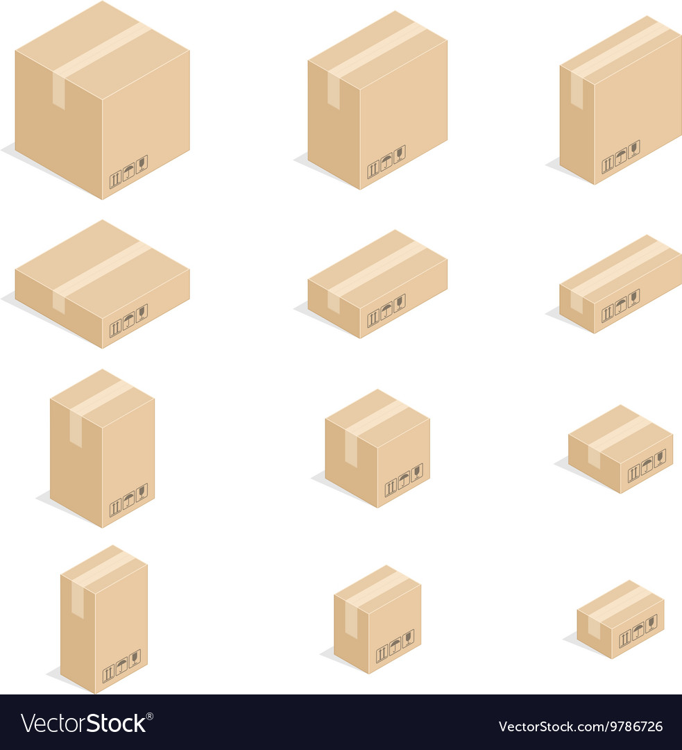 Isometric Cardboard Boxes Set