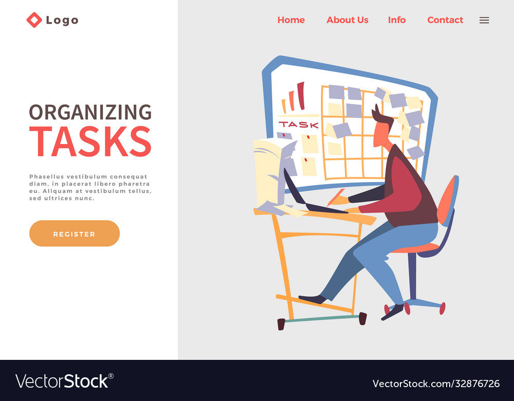 Man sitting at table using laptop making paper vector image Man sitting at table using laptop making paper