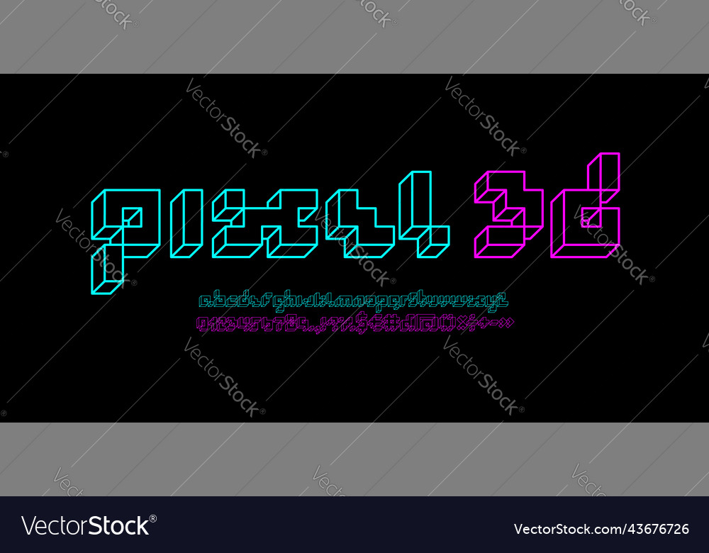 Pixel font alphabet made in line 3d style