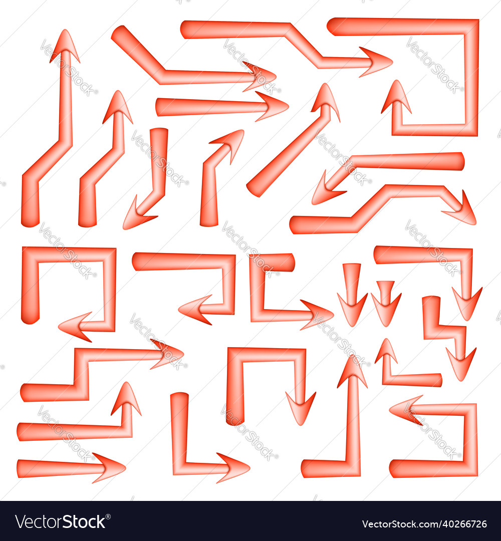 Set of red arrows pointers with sharp straight