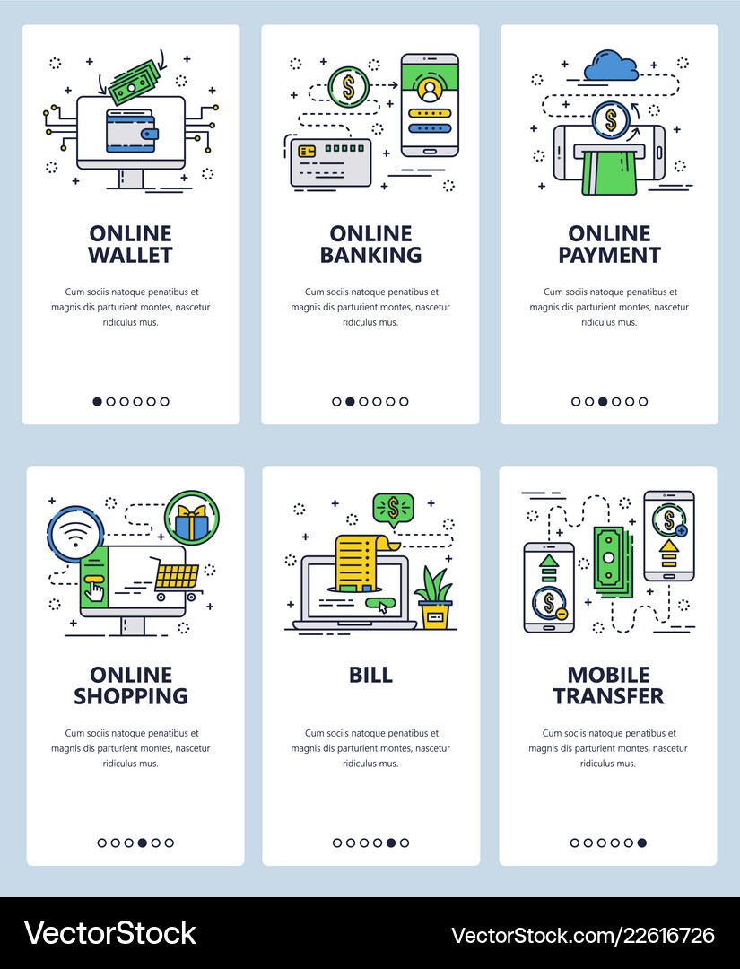Web Site Linear Art Onboarding Screens Royalty Free Vector
