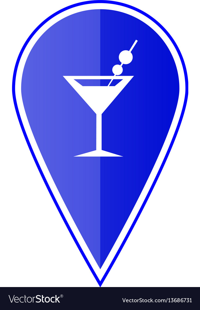 Blue map pointer with cocktail location vector image Blue map pointer with cocktail location