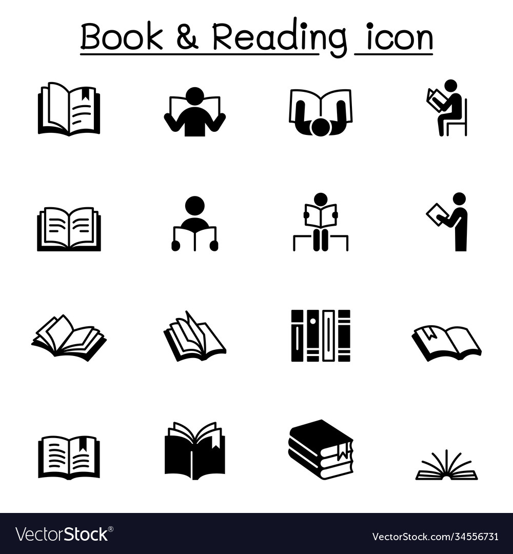 Book reading icons set graphic design Royalty Free Vector