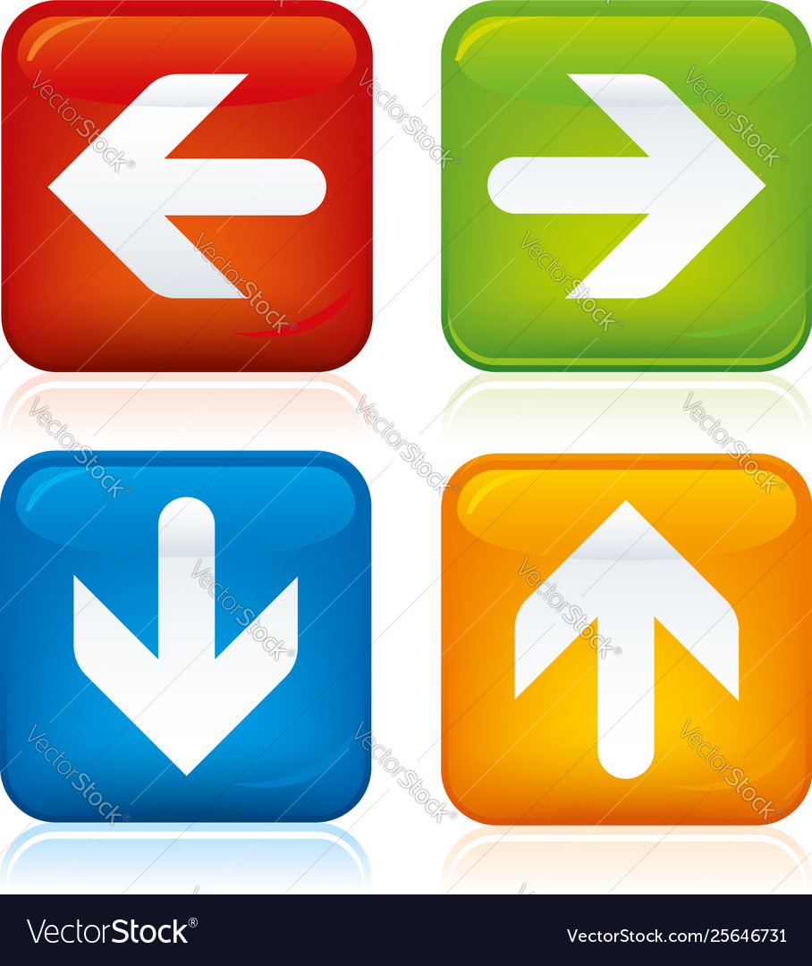 Four buttons in assorted colors with arrow candy