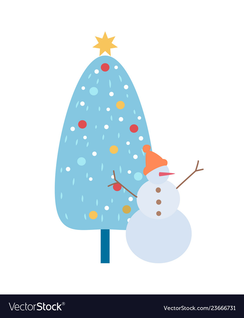 Papercard with snowman and christmas tree