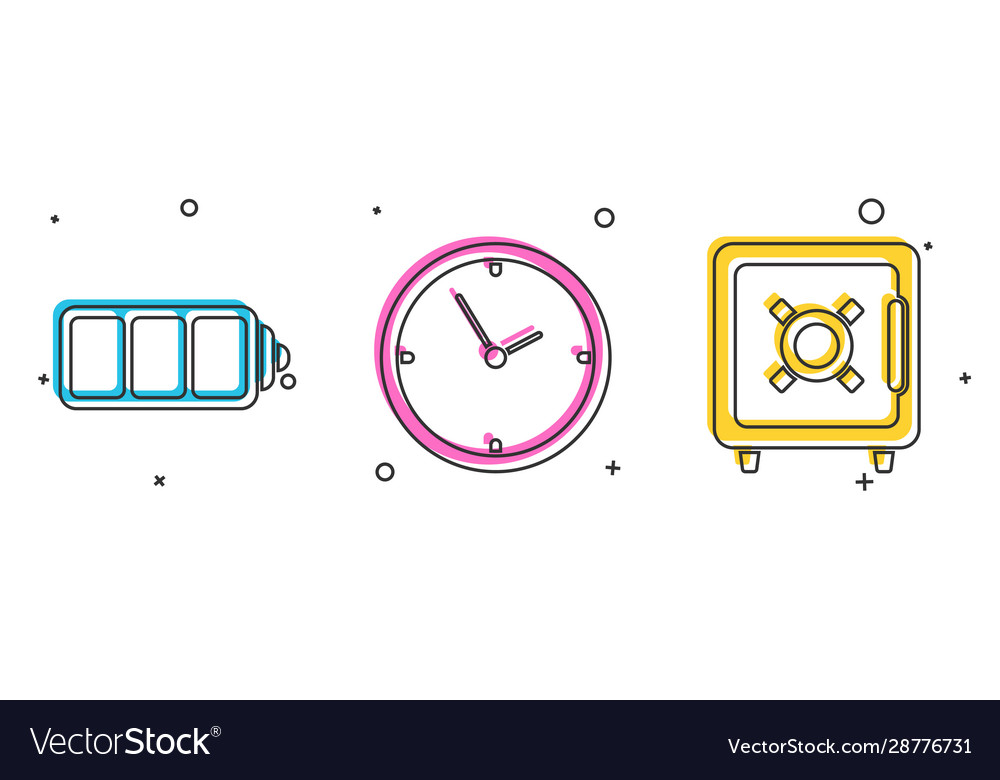 Set battery charge level indicator clock and safe vector image Set battery charge level indicator clock and safe