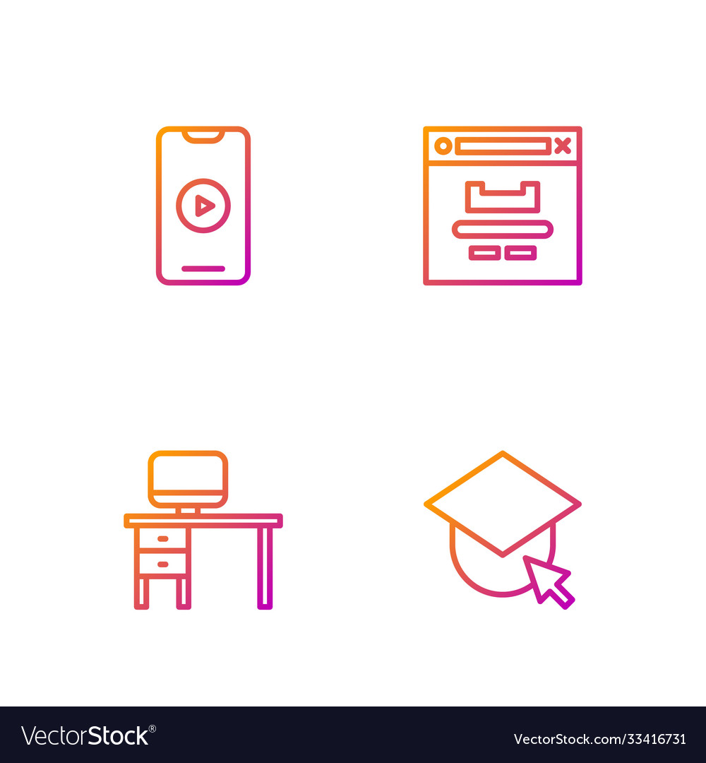 Set line graduation cap on globe computer monitor vector image Set line graduation cap on globe computer monitor