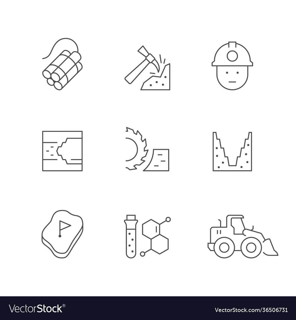 Set line icons mining industry Royalty Free Vector Image