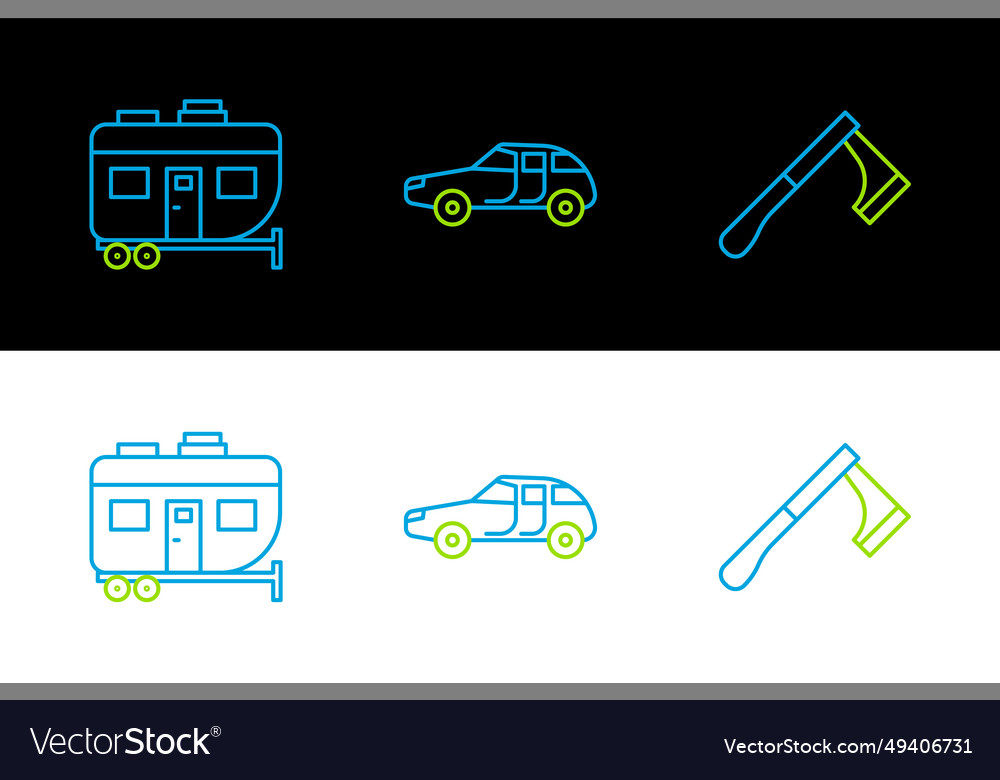 Set Linie Holz axe rv Campinganhänger und Auto