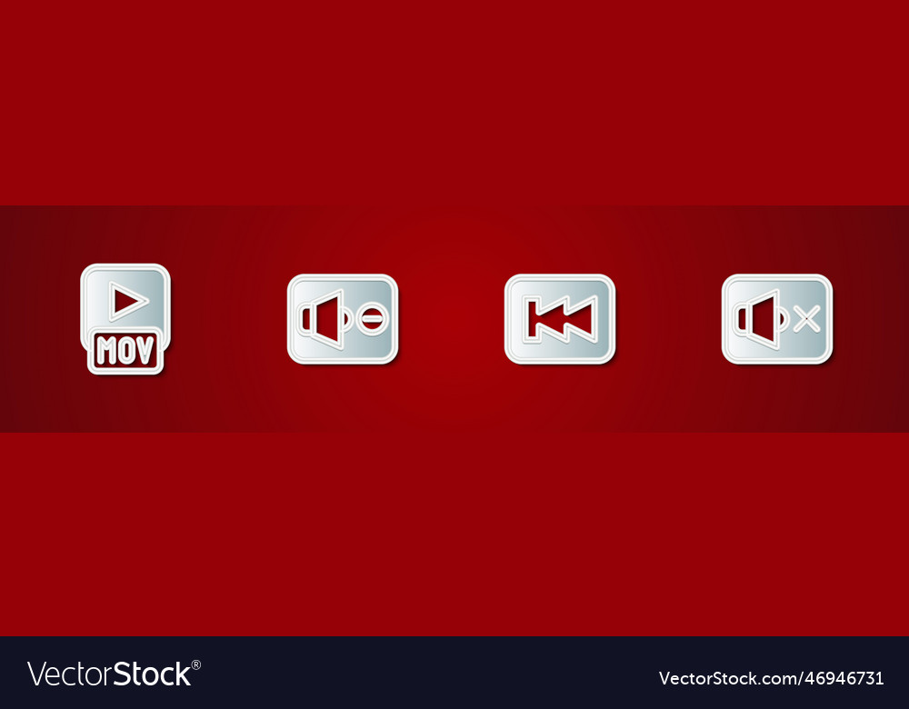 Set mov file speaker mute rewind button and icon vector image Set mov file speaker mute rewind button and icon