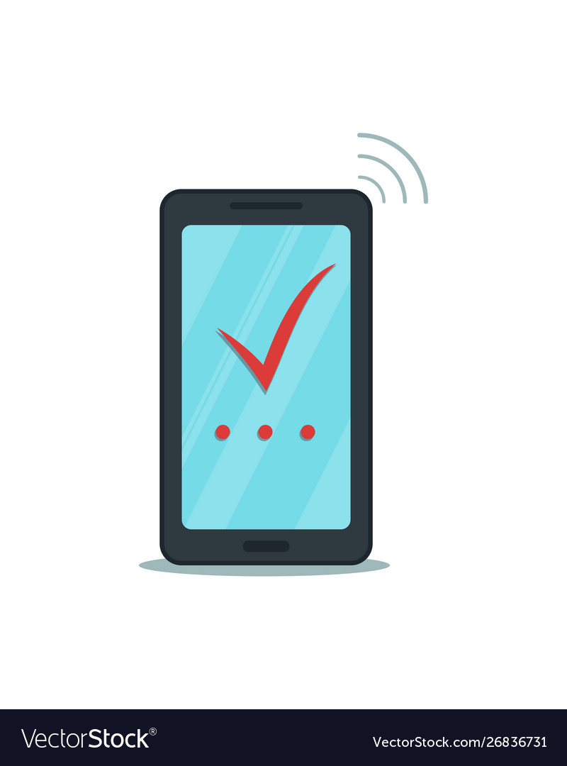Smartphone with red check mark and three dots vector image Smartphone with red check mark and three dots