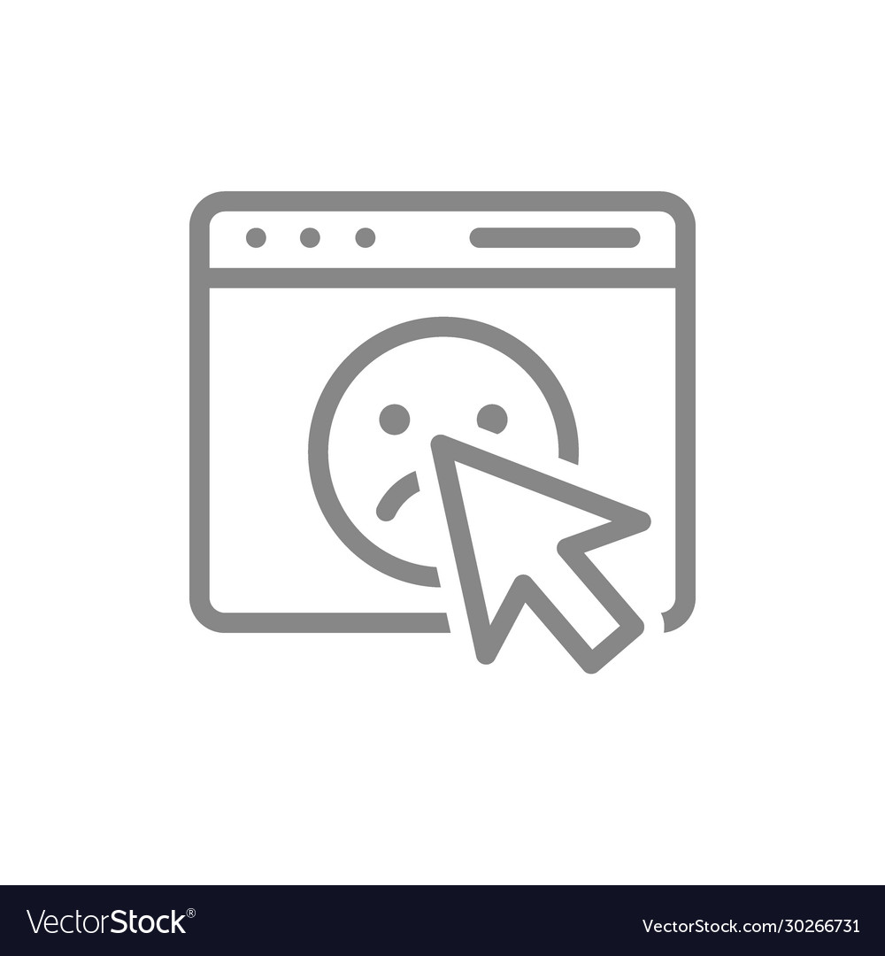 Webpage with sad face and arrow cursor line icon